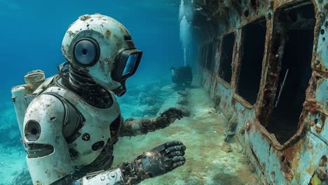 robot exploring underwater wreck