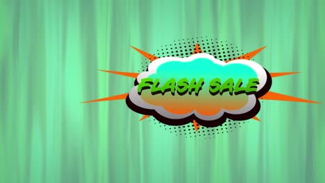 Flash-sale-text-over-retro-speech-bubble-against-light-trails-on-green-background