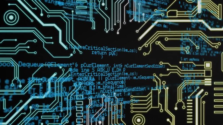 Animation of microprocessor connections over data processing.