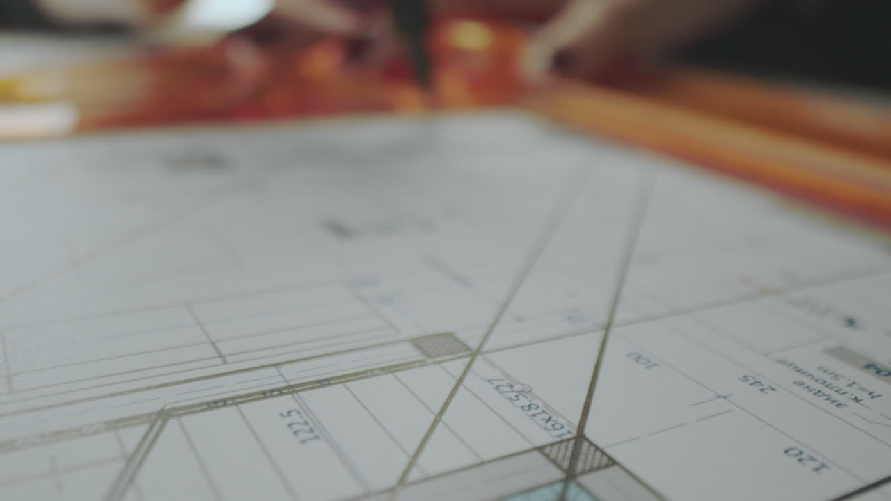 Person working on architectural drawings