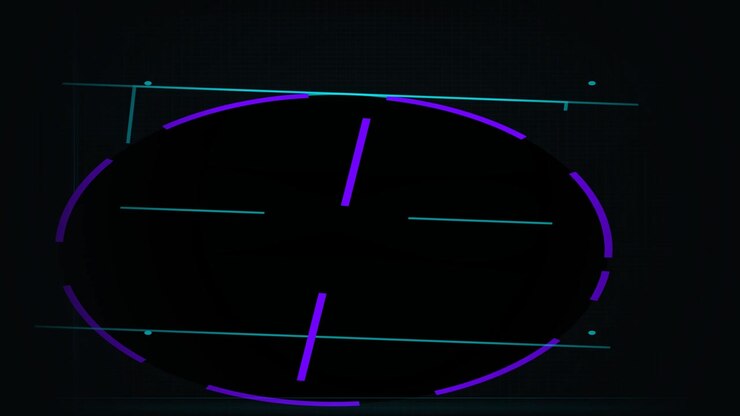 Abstract Digital Interface with Glowing Purple Circle and Cyan Lines