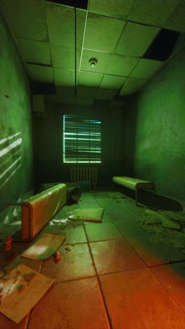 habitación abandonada con iluminación verde