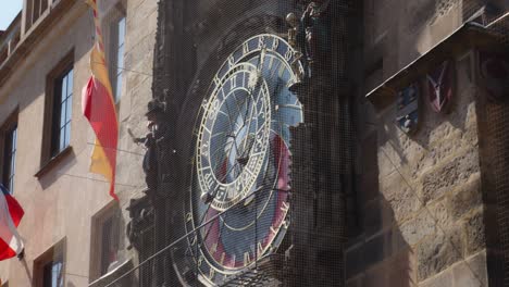 A-close-up-shot-of-the-astronomical-clock-in-Prague,-Czech-Republic