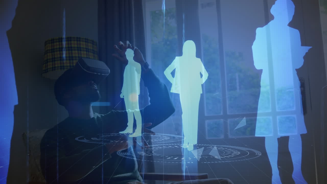 데이터와 함께 가상 현실 헤드 ⁇ 을 가진 사람