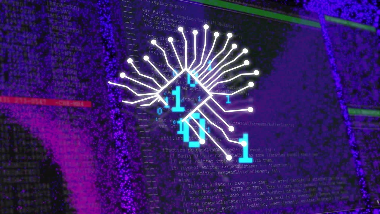 Digital circuit tree and binary code over computer programming animation