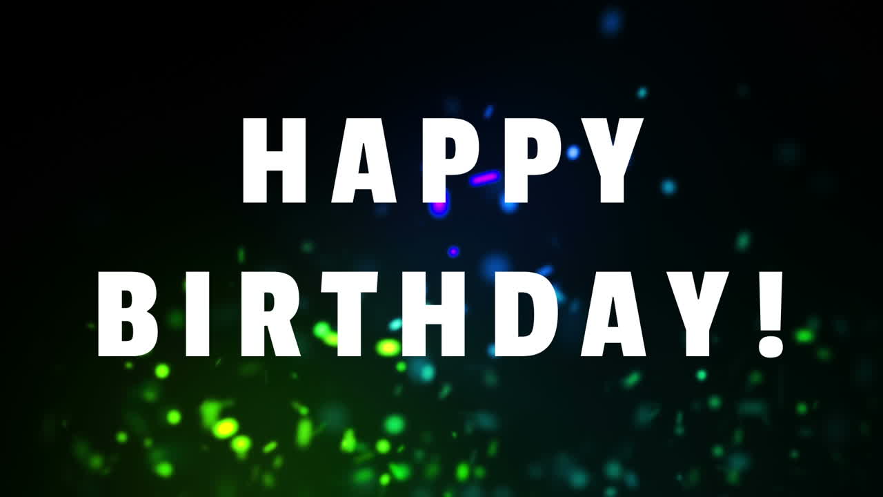 feliz cumpleaños texto en un fondo de luces bailando