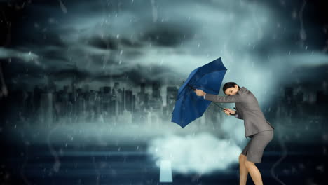 mujer de negocios desafiando la tormenta