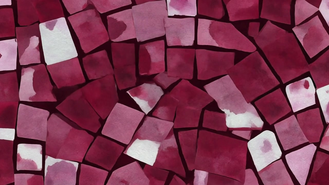 Abstract Animation of Red Watercolor Mosaic Tiles Dispersing