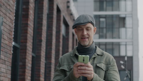 hombre usando teléfono inteligente al aire libre