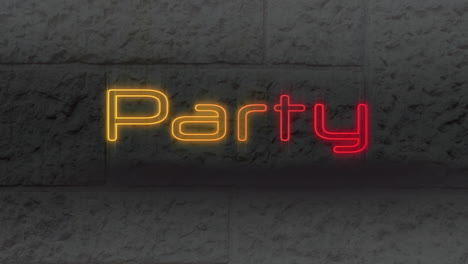 neon party against grey brick wall in background