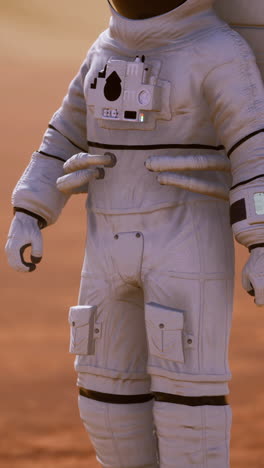 close-up of an astronaut's space suit on the surface of mars