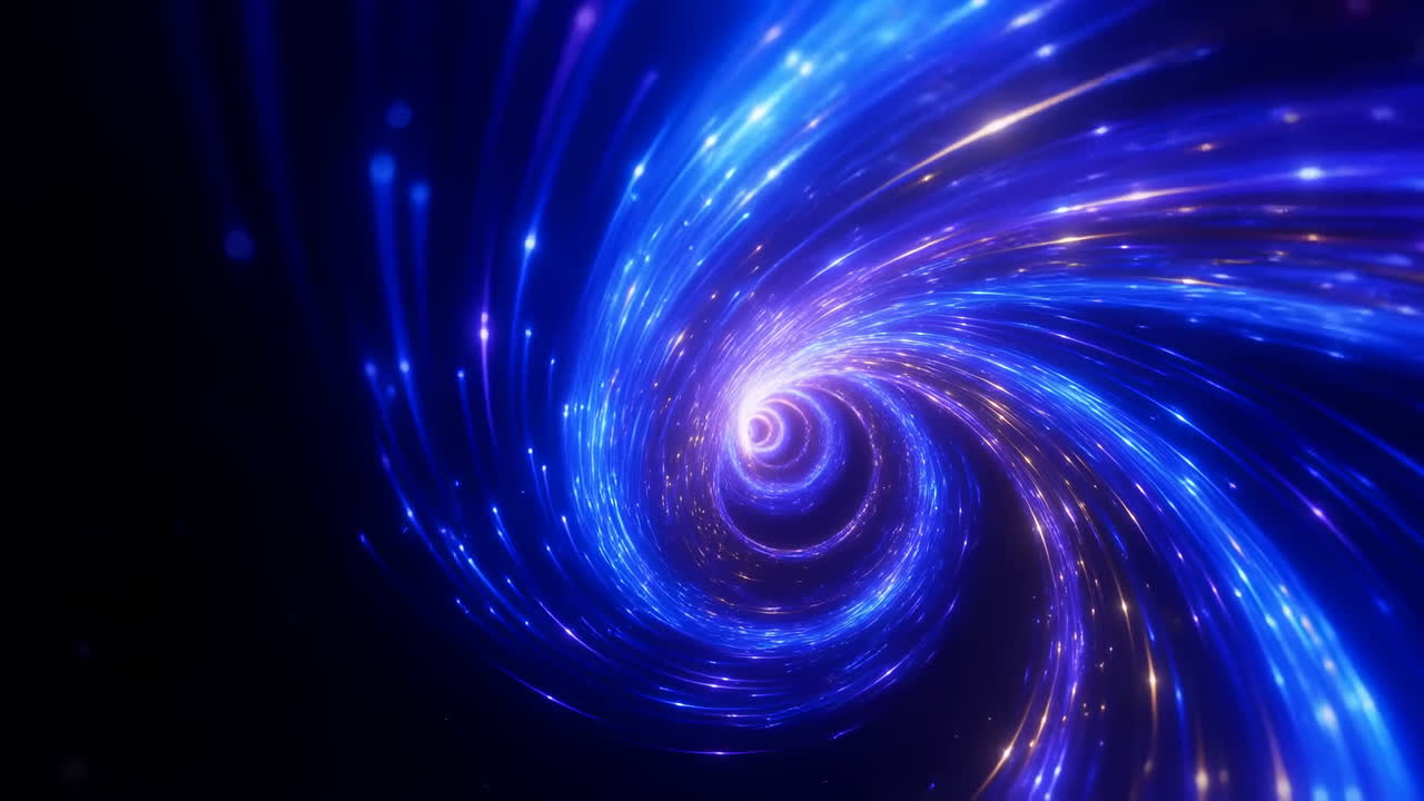 Blue Starfield Spiral Tunnel With Particles And Streaking Light, Immersive Wormhole Effect With Sparkling