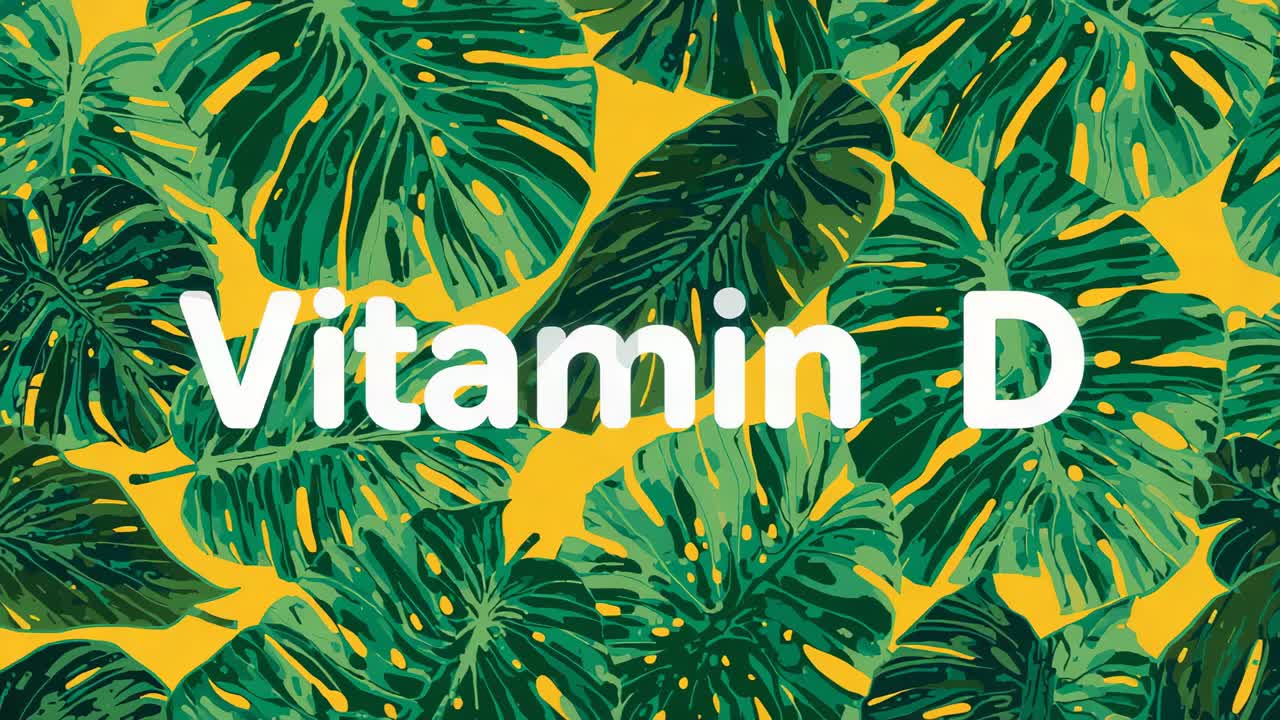Oynatma başlatılıyor, kareler boyunca ortada duran beyaz D Vitamini başlığı, paralaks için yapraklar kayıyor