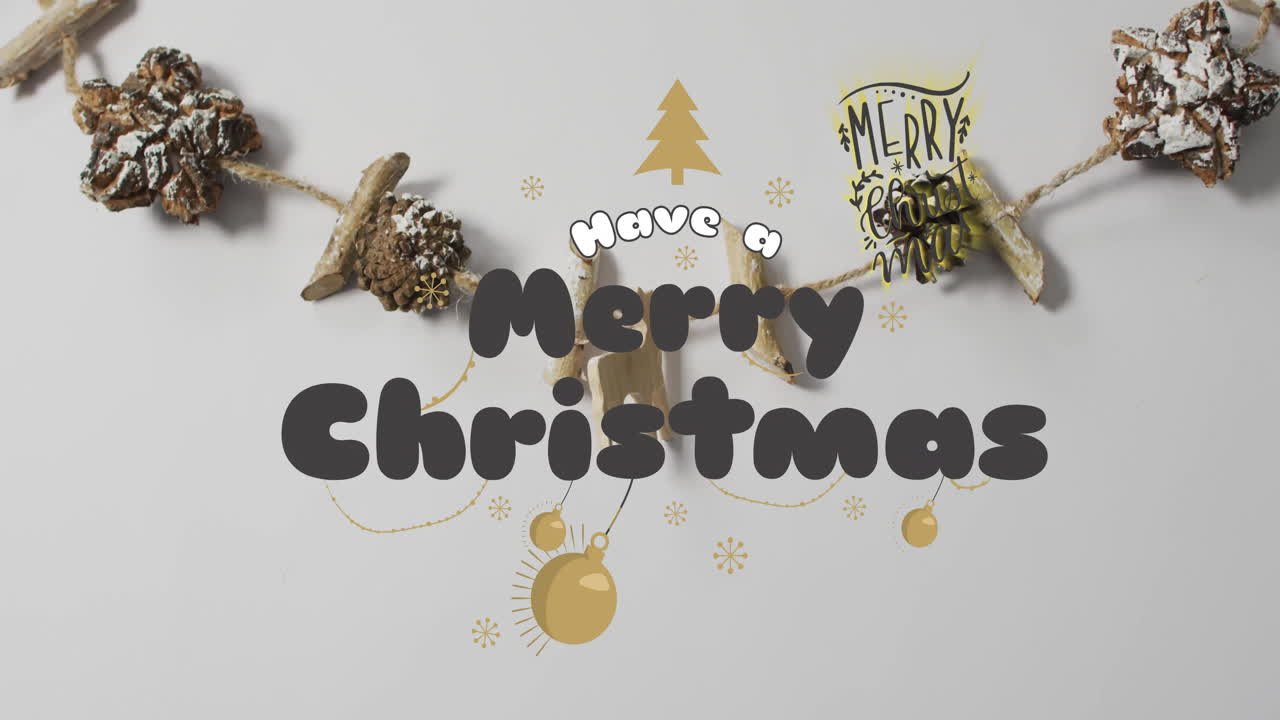 Have Merry Christmas text animation over Christmas decorations on white background