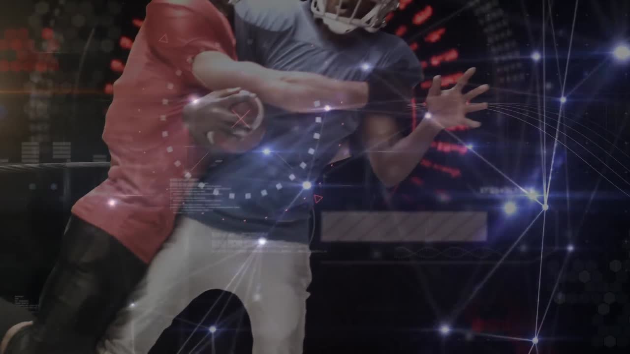 animación de diversos datos y conexiones sobre diversos jugadores de fútbol americano masculino