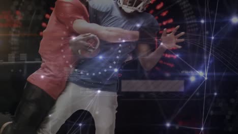 Animation-Verschiedener-Daten-Und-Verbindungen-über-Verschiedene-Männliche-American-Football-Spieler