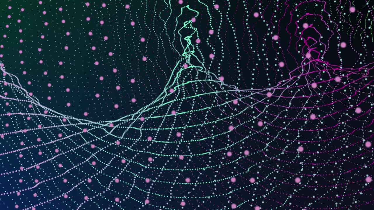 Blue dot particles movement in digital space. Cyan color dot line geometric abstract motion background.