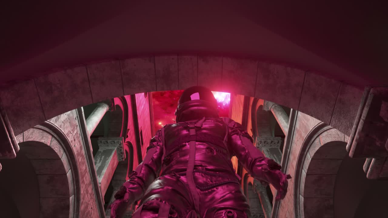 astronauta en las antiguas ruinas