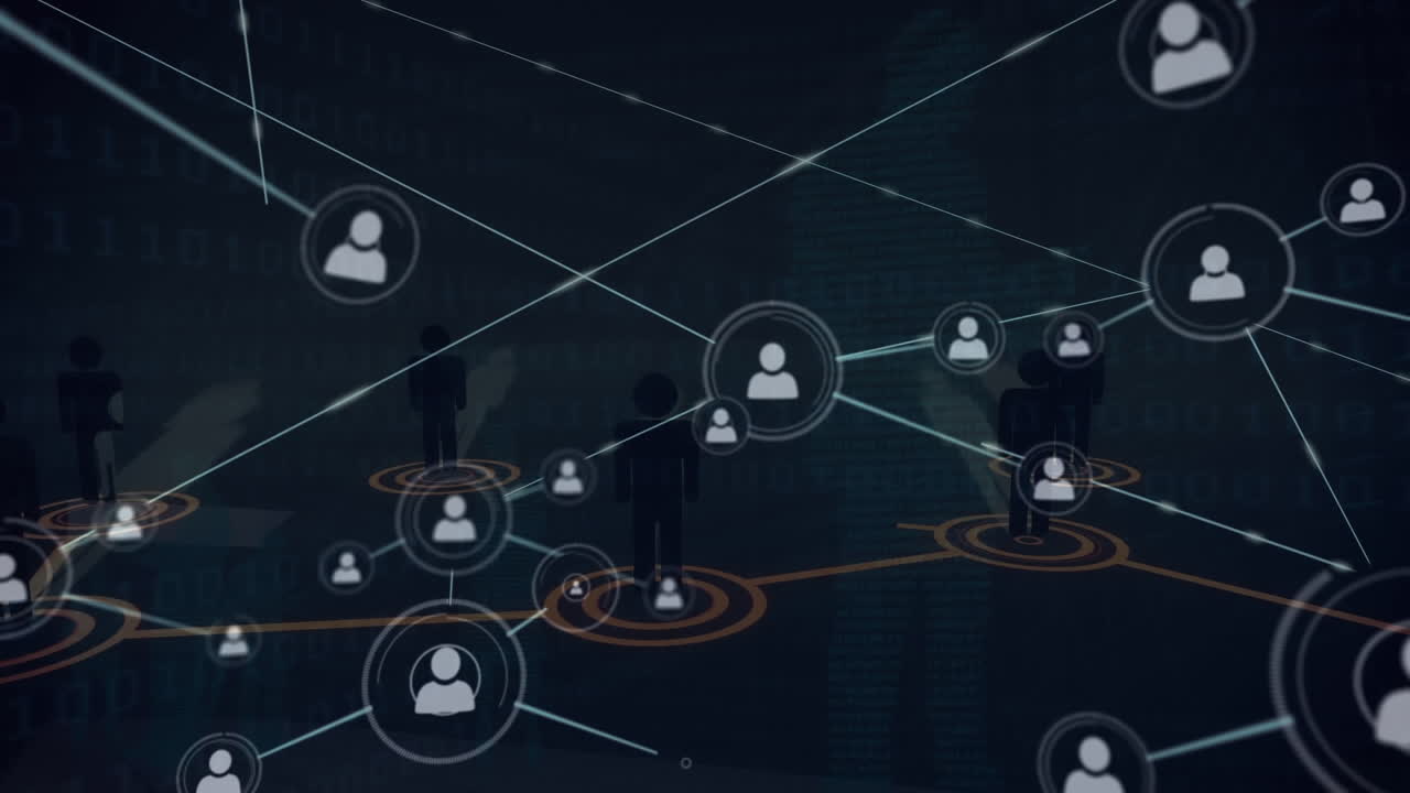 Animation of people icons over network of connections