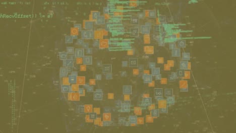 Globo-De-Iconos-Digitales-Contra-Iconos-De-Perfil-De-Escáneres-Contra-Procesamiento-De-Datos-Sobre-Fondo-Azul