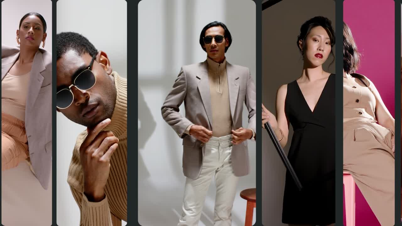 Dynamic Montage of Diverse Young People Posing in Studio