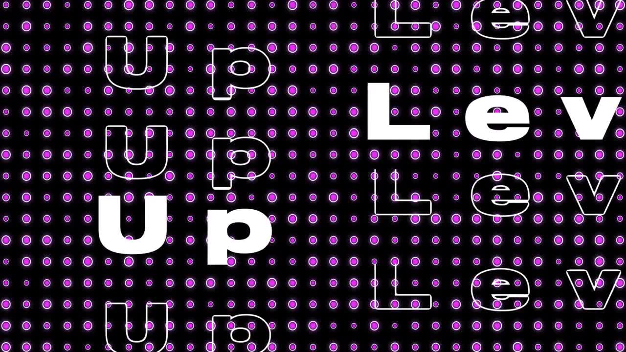 animación de texto de nivel superior sobre filas de discos parpadeantes sobre fondo negro