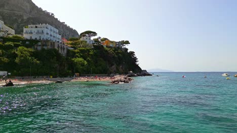 Scenic-Seascape-And-Coast-In-Island-Capri-In-Italy---drone-shot