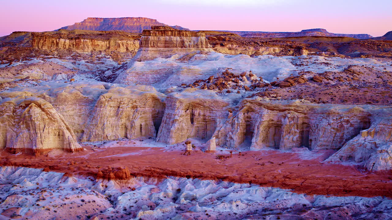 Aerial footage drifts across the canyonlands’ surreal geology outside Page, Arizona.