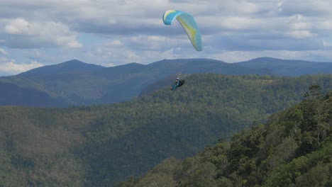 pilot paragliding and enjoying the view over rosins lookout green mountain - lamington national park, qld, australia