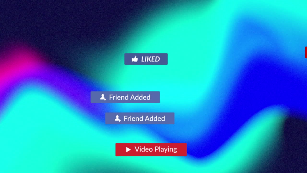 Animation of social media notifications moving over blurred blue and ...