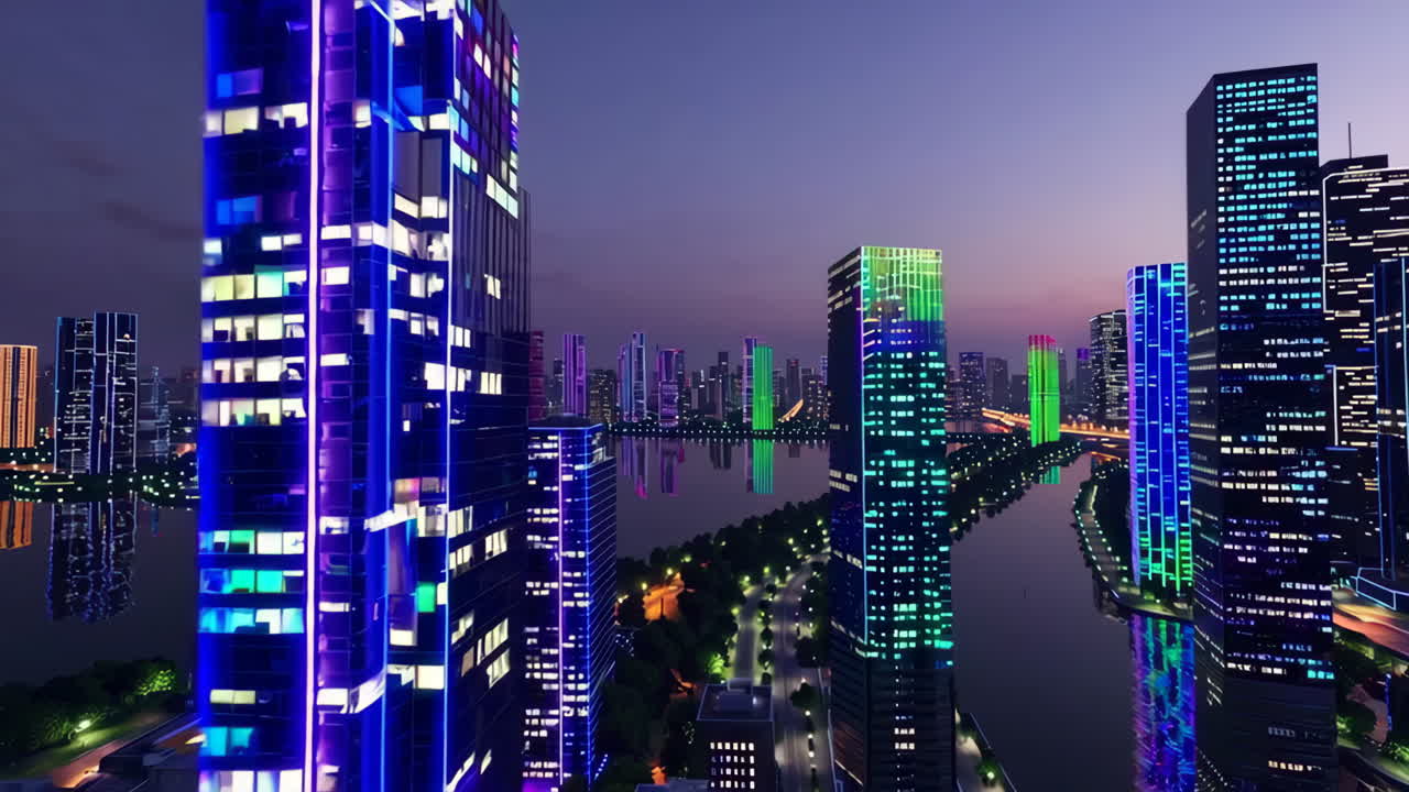 밤에 미래 도시