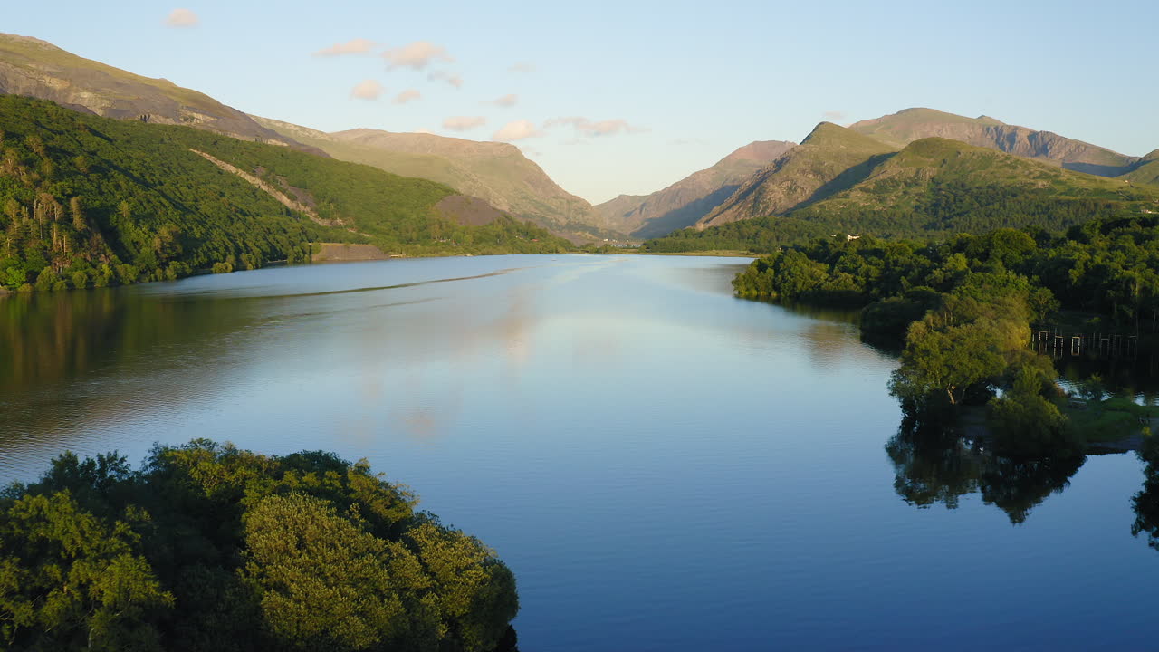 Epic Drone View of Calm Water Lake in Breathtaking Landscape - Aerial Flyover