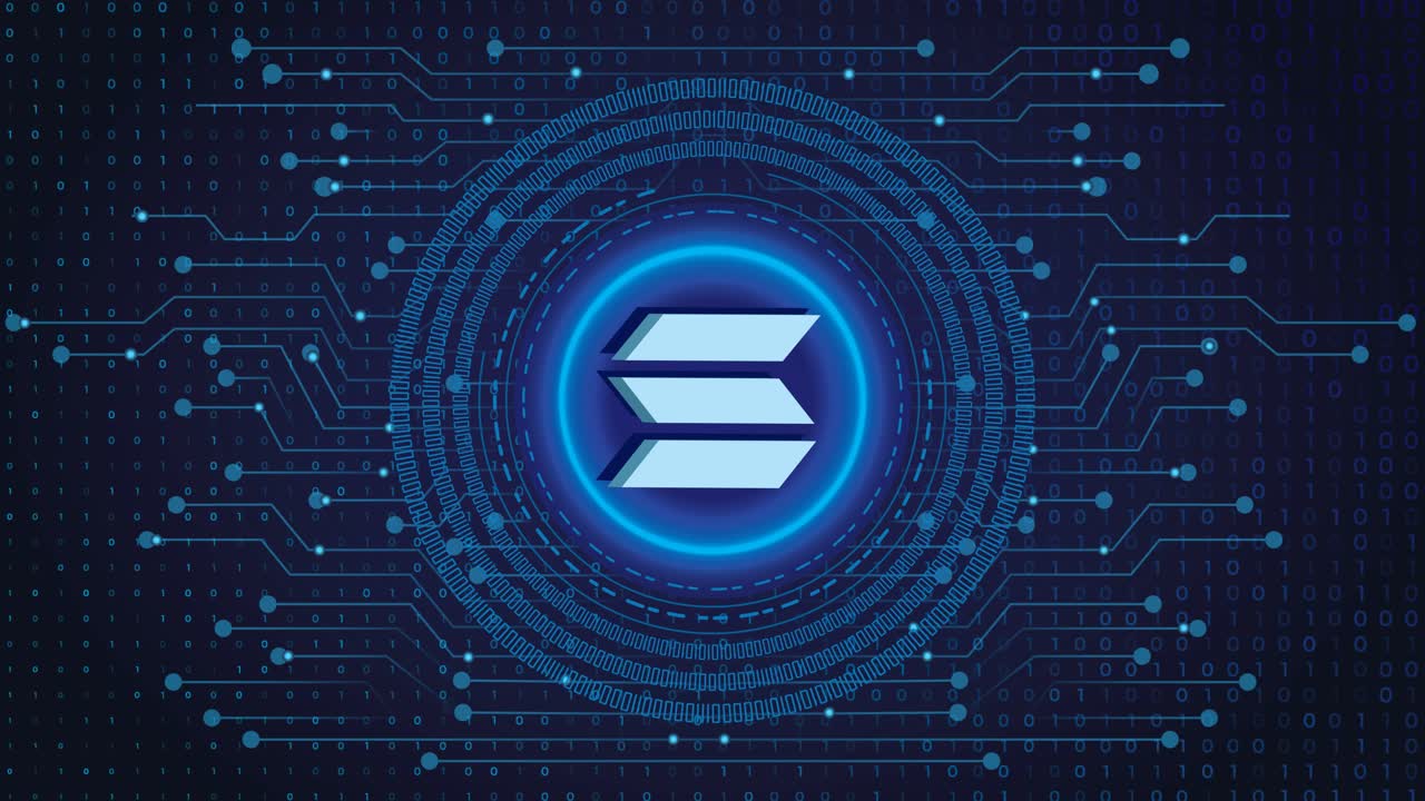 Solana Crypto blockchain crypto currency digital encryption, Digital money exchange, Technology global network connections on a Blue background concept