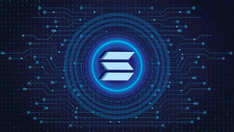 crittografia digitale solana crypto blockchain criptovaluta, scambio di denaro digitale, connessioni di rete globali tecnologiche su sfondo blu concetto