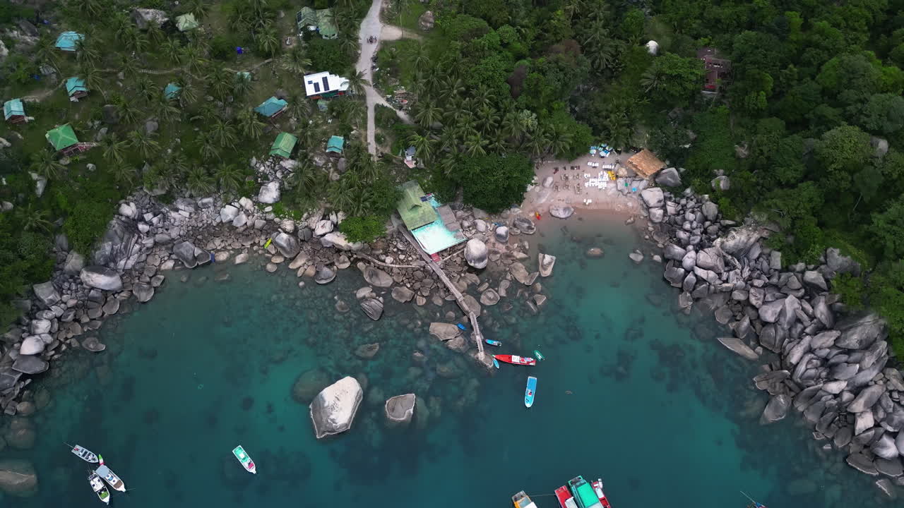 Aerial over Ao Hin Wong a secluded beach and snorkelling area, Koh Pha-Ngan, Surat Thani, Thailand