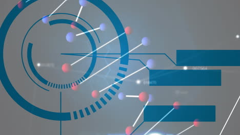 estructura de dna sobre interfaz digital con procesamiento de datos y red de conexiones