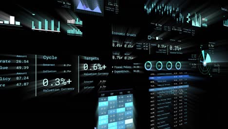 animation of financial data processing with numbers over black background