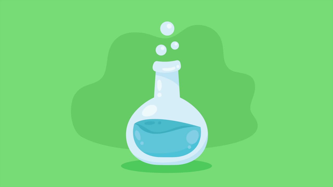 Cartoon Illustration of a Flask with Bubbles