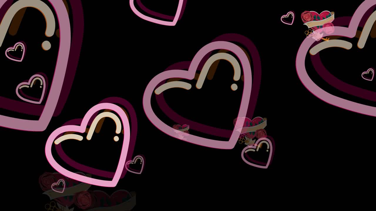 검은색 배경에 움직이는 분홍색 심장의 애니메이션