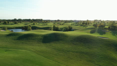 Aerial-flyover-above-a-golf-course-in-Bac,-near-Bratislava-in-Slovakia