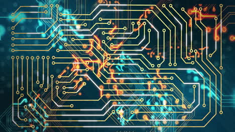 designing circuit board with glowing lines over digital animation background