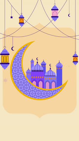 ramadan celebration with mosque and crescent moon