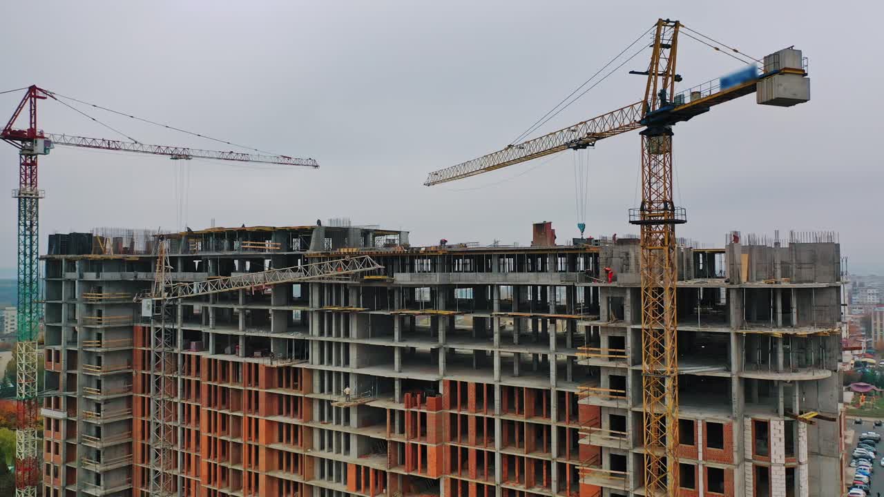 Construction of a residential apartment complex. Aerial view.