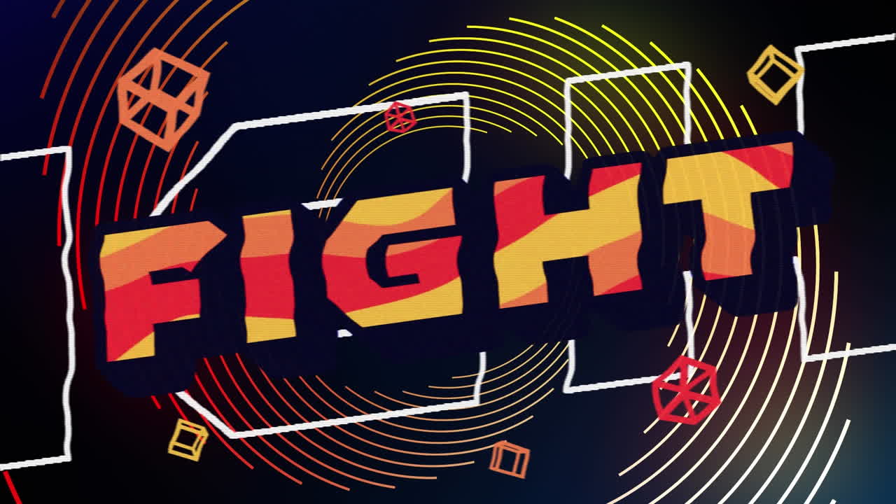 animación del texto de la pelea sobre fondo negro