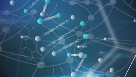 digital animation of multiple changing numbers over dna structure spinning against chemical structur