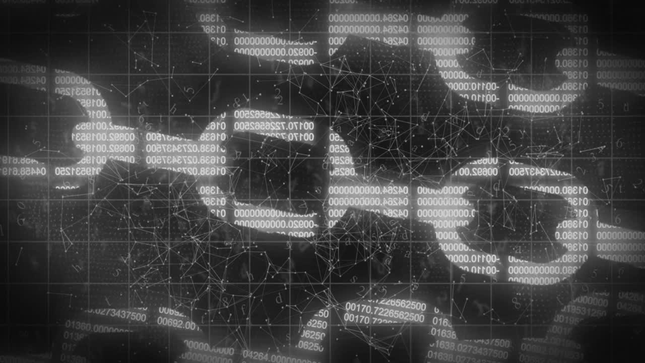 animación digital de la cadena de seguridad y la red de conexiones contra un fondo negro