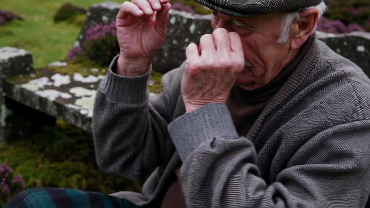 Elderly Man Outdoors, Concerned or in Discomfort