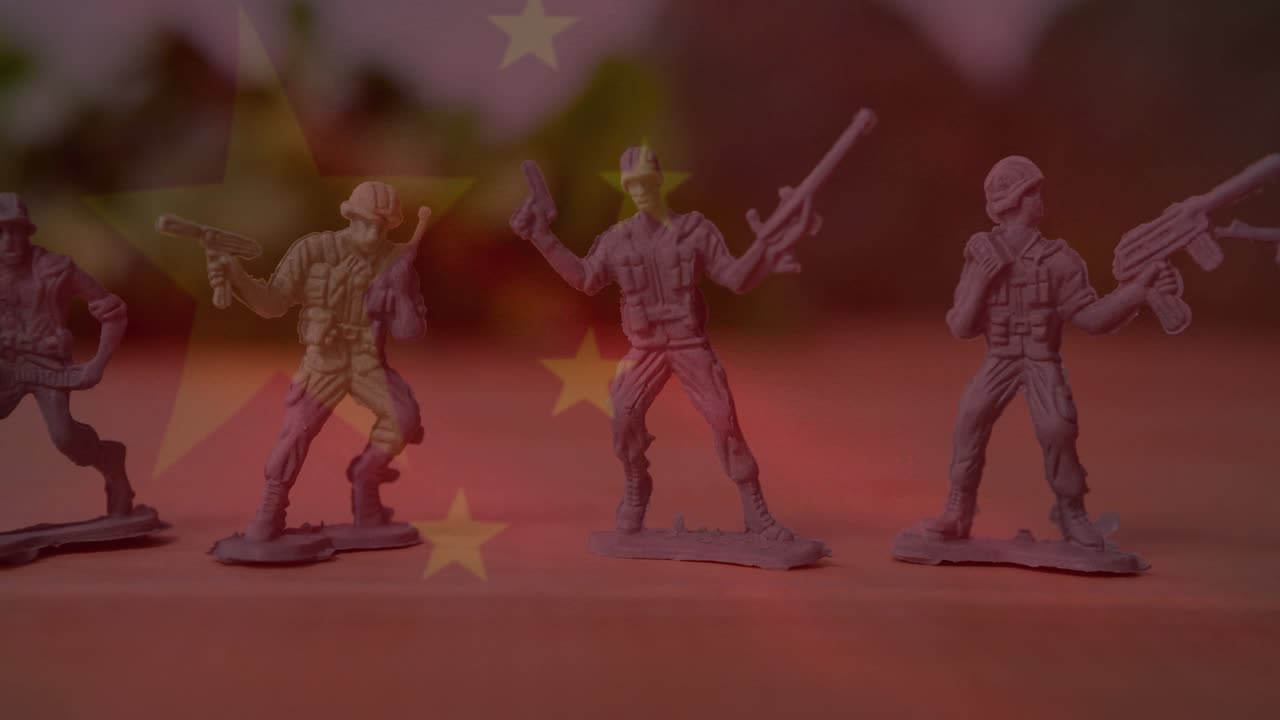 animación de la bandera de china sobre soldados de juguete