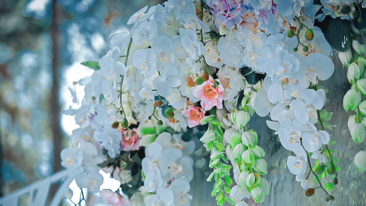 Decoration Element For Celebration. Celebration hall with flower decoration