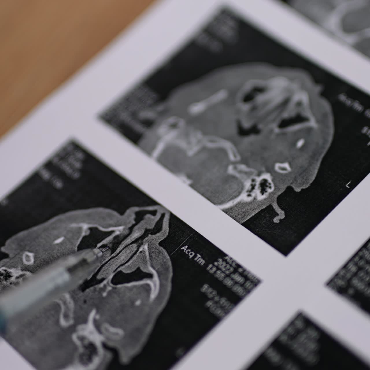 Un medico non identificato mostra i problemi della cavità nasale sulla risonanza magnetica del paziente. Primo piano. Concetto di otorinolaringoiatria